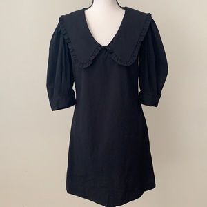Black V-Neck Frill Collar Dress